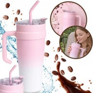 Термокружка 1200Мл Велика Автомашинна Пляшка Термос З Соломинкою Ombre Pink