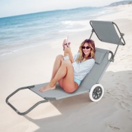 Сірий Пляжний Лежак З Балдахіном І Колесами - Легкий І Функціональний