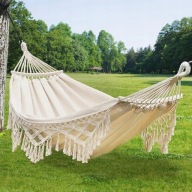 Великий Садовий Гамак Boho Бежевий Зі Штангою, Двомість, 200 Х 200 См