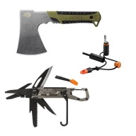 Gerber Pack Hatchet + Multitool Stakeout Silver + Fire Starter Set