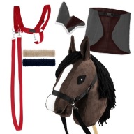 Набір Skippi - Hobby Horse Bay - Сіро-Коричневий Килимок - Червоний Недоуздок